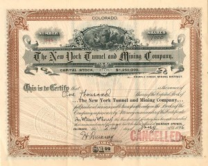 New York Tunnel and Mining Co. - Stock Certificate